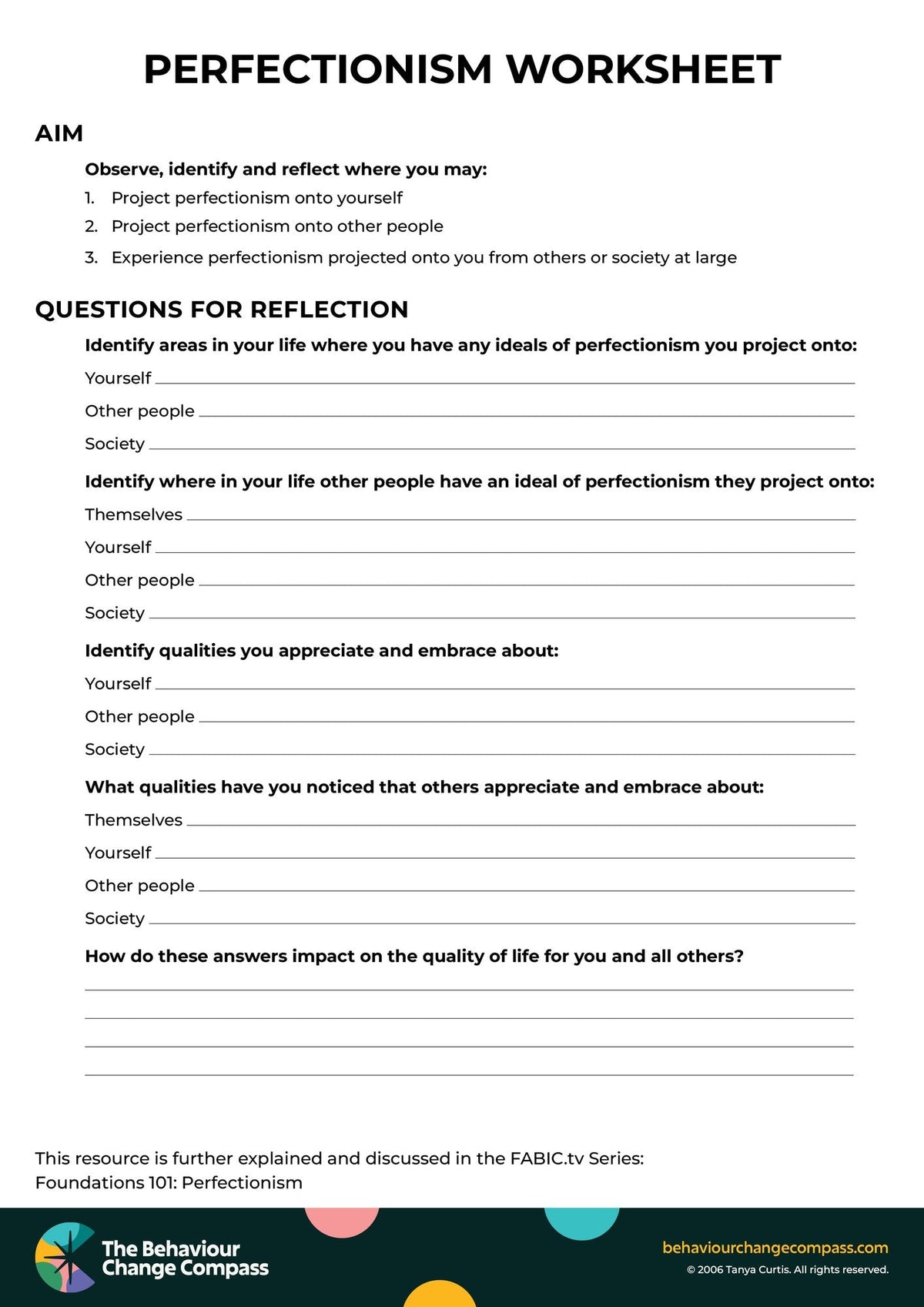 Perfectionism worksheet – Behaviour Change Poster 33